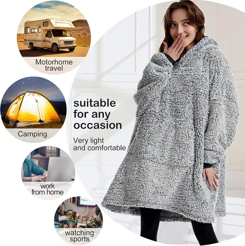 Miniatura 3 de Manta de sherpa acogedora con capucha para adultos, mujeres, hombres y niños, idea de regalo, manta con capucha, manta de gran tamaño, súper cálida