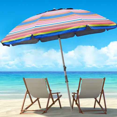 Miniatura 5 de Blissun Sombrilla de playa de 7.2 pies con anclaje de arena, sombrilla de playa portátil para arena con poste inclinable, bolsa de transporte