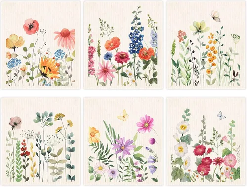 Miniatura 8 de Juego de 6 paños de cocina de flores primaverales, de secado rápido, absorbentes