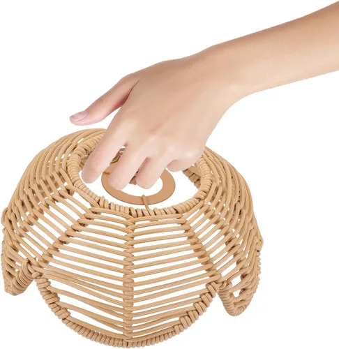 Miniatura 3 de Pantalla de lámpara de techo de ratán tejida con forma de flor, lámpara de araña tejida con forma de flor, iluminación tejida, lámpara de techo