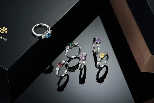 Miniatura 6 de AILAAILA Anillos de piedra natal, tamaño 1-10, circonita cúbica, acero inoxidable, cumpleaños, madre, hija, regalos para niñas y mujeres, Metal