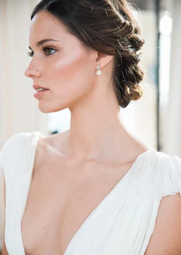 Miniatura 2 de Aretes colgantes de plata de ley 925 seleccionados a mano AAA+ de 7.5 a 0.315 in, perlas cultivadas de agua dulce blanca, joyería para mujeres