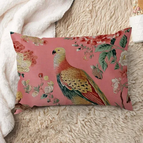 Miniatura 40 de ArogGeld Fundas de cojín de estilo chinoiserie, diseño de flores y pájaros, color rosa rubor, diseño de animales de pavo real, jardín asiático