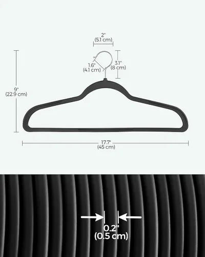 Miniatura 6 de SONGMICS Perchas de ropa, paquete de 50 perchas de plástico, ahorro de espacio, color negro, UCRP50B