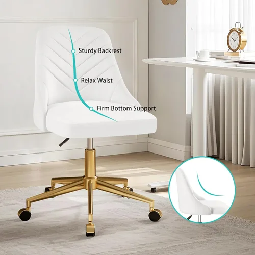 Miniatura 4 de VECELO Silla de Escritorio de Tocador de Terciopelo con Altura Ajustable para Oficina, Sala de Estar, Dormitorio, Estudio de Maquillaje, Giro de Rosa