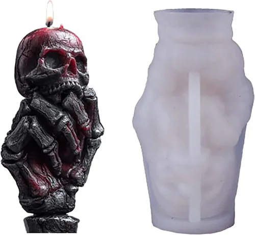 Miniatura 6 de Moldes de cilindro de fantasma de mano de calavera de Halloween, molde de vela en espiral de onda de silicona, moldes de fundición de resina