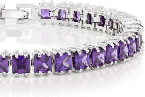 Miniatura 10 de Gem Stone King Pulsera de tenis clásica de circonita cúbica de corte princesa para mujer