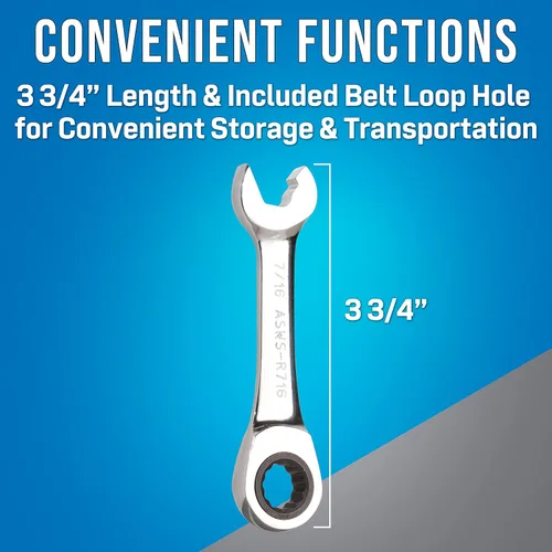 Miniatura 4 de Jonard Tools ASWS-R716, Llave combinada de trinquete corta de velocidad, cabeza angulada, 7/16