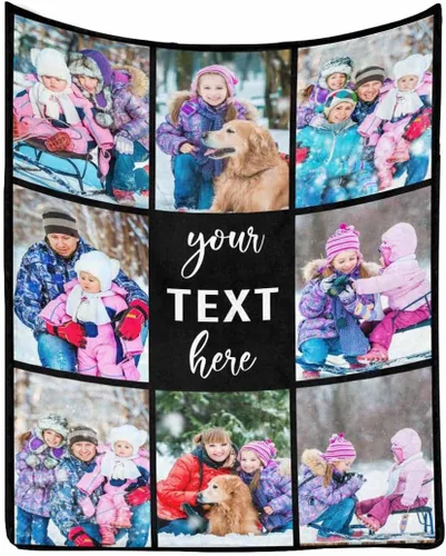 Miniatura 18 de Manta de Fotos Personalizada para Amigos BFF Navidad, Manta de Cama Personalizada con Collage de 9 Fotos para Mamá Papá Fotos Familiares Multi 02