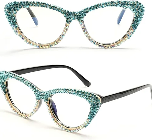 Miniatura 5 de ICARA Oprah Style - Lentes de lectura con diamantes de imitación para mujer, diseño de ojo de gato con diamantes brillantes y bloqueo de luz azul
