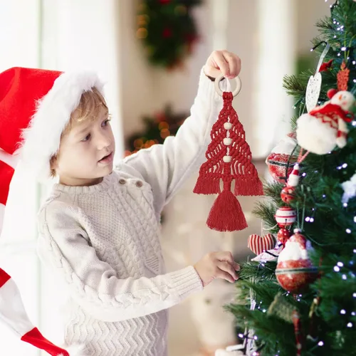 Miniatura 4 de Dremisland Decoración para árbol de Navidad, juego de 3 adornos colgantes de macramé, kits ensamblados, decoración de pared bohemia para suministros