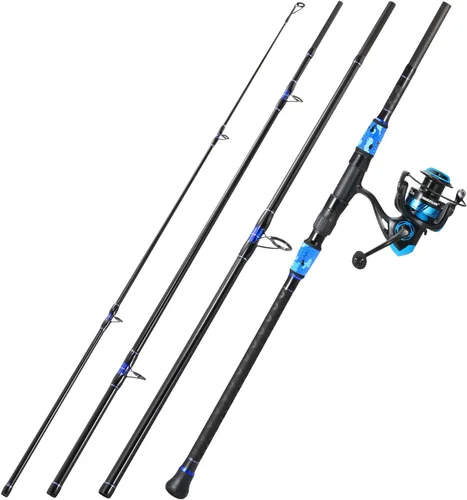 Miniatura 2 de Sougayilang Combo de caña y carrete de pesca de surf, 4 piezas MH/H de agua salada con carrete giratorio de tamaño 5000 (12 pies/15 pies)