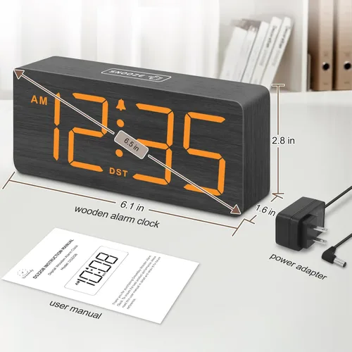 Miniatura 6 de DreamSky Reloj despertador digital de madera para dormitorio, reloj despertador fuerte para personas que duermen mucho con control de volumen