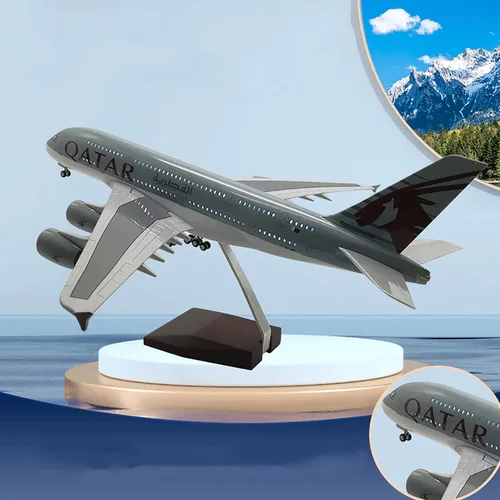 Miniatura 2 de Modelo de avión a escala 1:160 de 18.5 pulgadas, modelo Qatar A380, modelo Jet Collectibles, modelos planos de resina con ruedas fundidas a presión