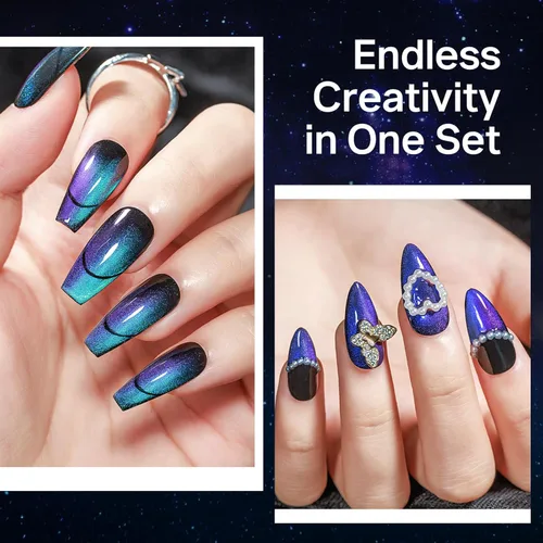 Miniatura 6 de MIZHSE - Juego de esmalte de uñas de gel de ojo de gato 9D de 8 colores, kit de esmalte de gel magnético mejorado con barra magnética, esmalte de A