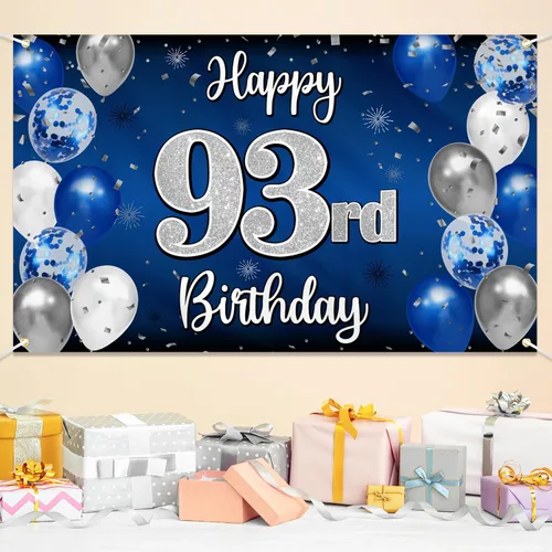 Miniatura 284 de Decoración de feliz cumpleaños 35, globo azul y plateado de 35 años, cartel grande de telón de fondo de cumpleaños, suministros para fiesta de 35th