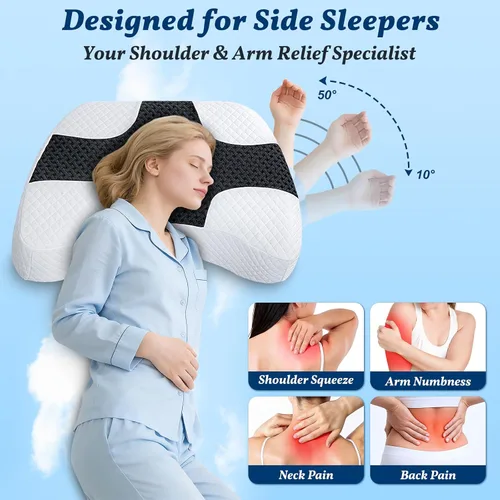 Miniatura 2 de SAHEYER Almohada para dormir de lado con agujero para el brazo, almohada de espuma viscoelástica para aliviar el dolor de cuello y hombros, almohada
