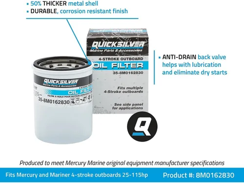 Miniatura 4 de Quicksilver 8M0162830 Filtro de aceite para fuerabordas seleccionadas Mercury y Mariner de 4 tiempos 25-115hp