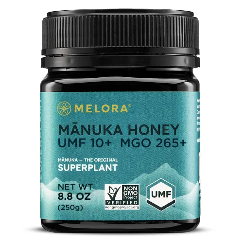 Melora Miel de manuka cruda de Nueva Zelanda | UMF 10+ | MGO 265+ | Tarro de 8.8 onzas | Seguro para el cuidado de la piel | Alternativa al azúcar