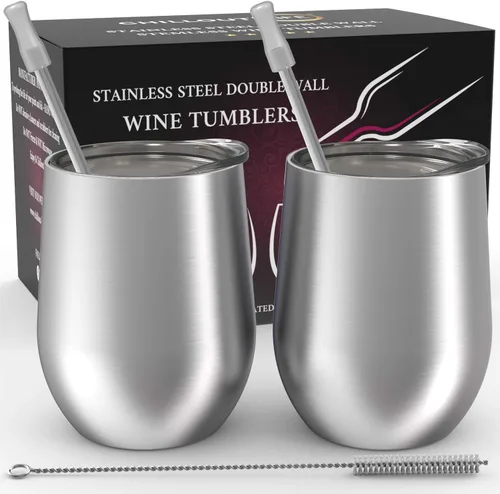 Miniatura 26 de CHILLOUT LIFE Vasos Térmicos de Vino de Acero Inoxidable de 12 oz Paquete de 2 - Vasos de Vino con Aislamiento al Vacío de Doble Pared con Tapas
