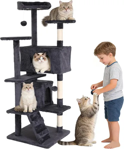 Miniatura 9 de Árbol alto para gatos, torre para gatos de 54 pulgadas, condominio grande para gatos escaladores, soporte de escalada con perchas superiores, casa