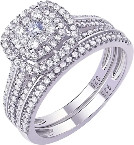 Newshe Jewellery Anillos de compromiso para mujer, juego de anillos de boda AAAAA con circonita cúbica 925, banda redonda, 1.6 quilates, tamaño 5-12