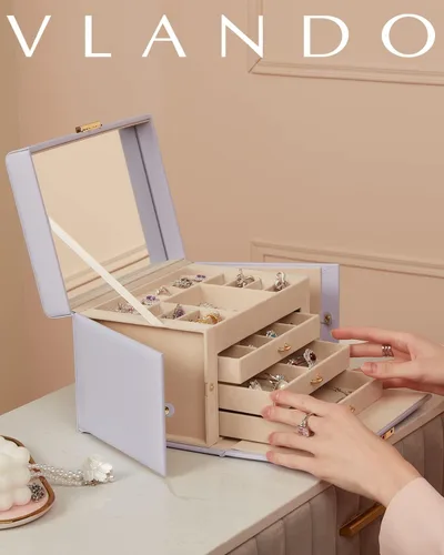 Miniatura 57 de Vlando Joyero de piel sintética, organizador mediano de joyería, regalo vintage para mujer, patrón de cruz rosa