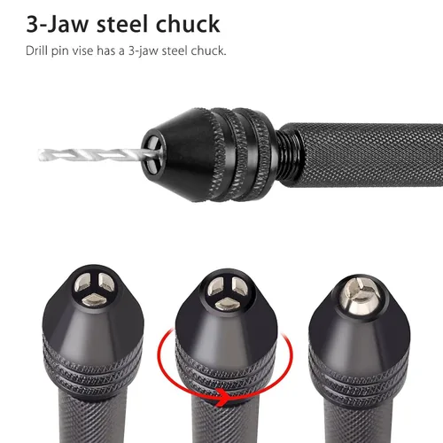 Miniatura 3 de Juego de 60 taladros manuales con tornillo de banco, micro mini brocas helicoidales, herramienta de tornillo de banco para resina y madera, joyería