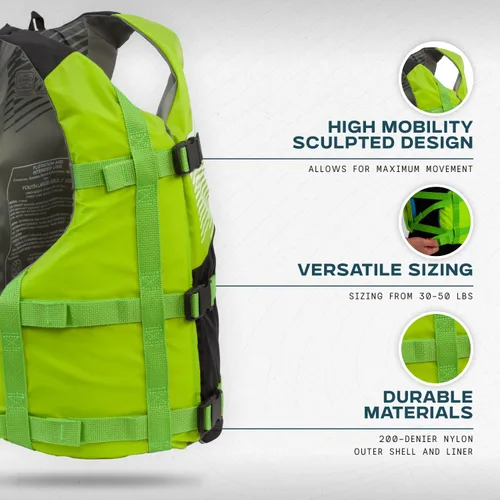 Miniatura 3 de Stohlquist Chaleco salvavidas Fit Youth – Aprobado por la Guardia Costera, PFD de alta movilidad, espuma de flotabilidad, totalmente ajustable
