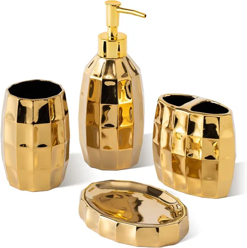 Miniatura 16 de Juego de accesorios de baño plateados, juego de accesorios de baño de cerámica de mosaico incluye dispensador de loción, vaso de soporte para Plata