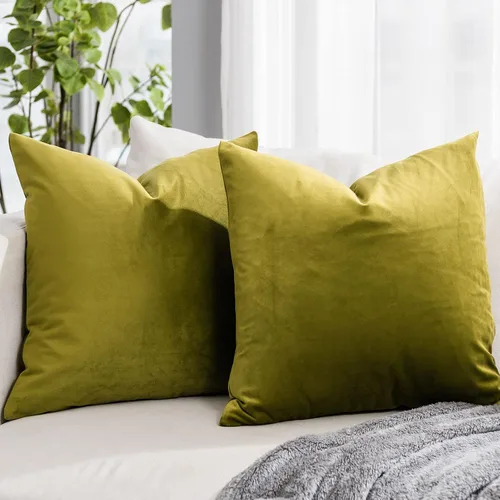 Miniatura 9 de Juego de 2 fundas de almohada decorativas de terciopelo de 14 x 14 pulgadas con cremallera, fundas de cojín cuadradas suaves y lisas de lujo
