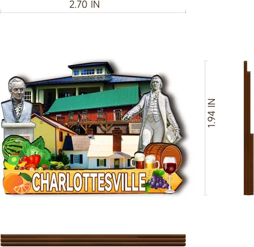 Miniatura 3 de Imán de madera de Charlottesville de Estados Unidos, imanes 3D para nevera, recuerdos coleccionables, decoración hecha a mano, 2
