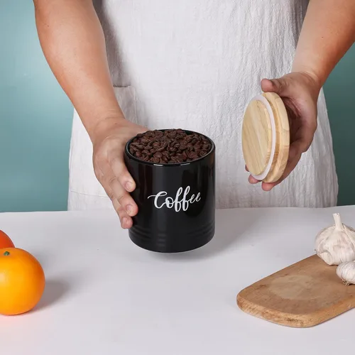 Miniatura 4 de LEETOYI Contenedores de almacenamiento de alimentos de porcelana con tapa, 4.5 pulgadas, 31 onzas, café etiquetado negro