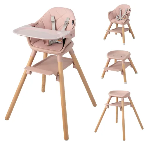 Miniatura 13 de BABY JOY Silla alta para bebé, silla alta convertible 6 en 1 de madera para bebés y niños pequeños con patas ajustables, doble bandeja extraíble
