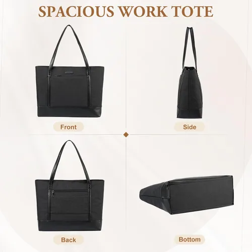 Miniatura 4 de VASCHY Bolsa de mano para laptop para mujer, grande de 15.6 pulgadas, bolsa para profesores, maletín para viajes, trabajo, negocios, oficina
