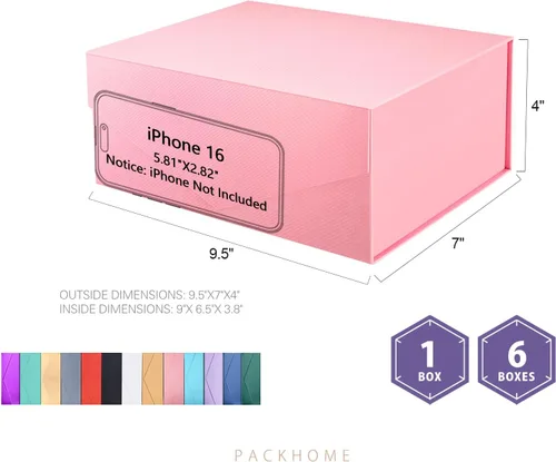Miniatura 6 de PACKHOME Caja de regalo de 9 x 6.5 x 3.8 pulgadas, caja plegable rectangular con tapa magnética para embalaje de regalo (rosa mate, textura de grano)