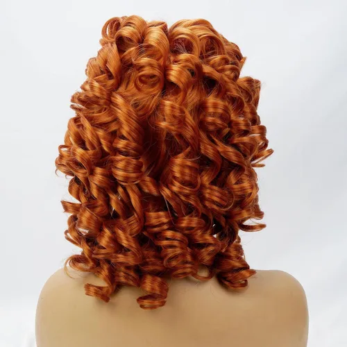 Miniatura 5 de Auburn - Pelucas rizadas para mujeres negras, peluca corta con flequillo, pelucas rizadas suaves y sueltas para mujeres, fibra sintética, cabello