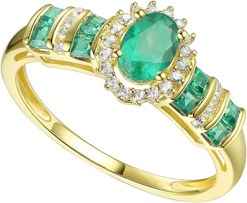 Anillo de diamantes con piedras preciosas auténticas, diseño alternativo de piedras preciosas y diamantes genuinos, piedra central rodeada de halo