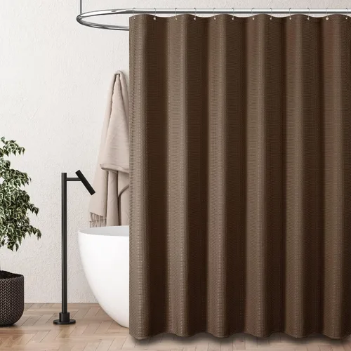 Miniatura 6 de Dynamene Cortina de ducha de tela larga – 78 pulgadas de largo, tejido gofre, cortinas de ducha de tela con peso para baño, juego de cortina de baño