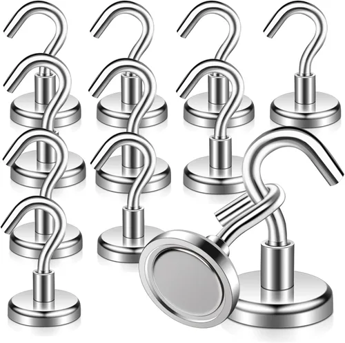 Miniatura 9 de Paquete de 22 ganchos magnéticos negros resistentes, ganchos magnéticos de 25 libras para colgar, imán de neodimio fuerte con ganchos para cabina