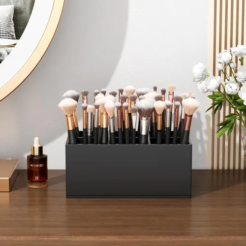 Miniatura 3 de HIIMIEI Organizador Portacepillos de Maquillaje Negro Acrílico de 6 Ranuras Organizador de Almacenamiento para Cepillos Cosméticos para Encimera