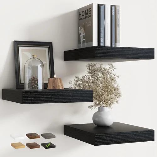 Miniatura 26 de Estantes flotantes para pared con soportes invisibles, estantes de madera de ingeniería montados en la pared con grano de madera para sala de estar