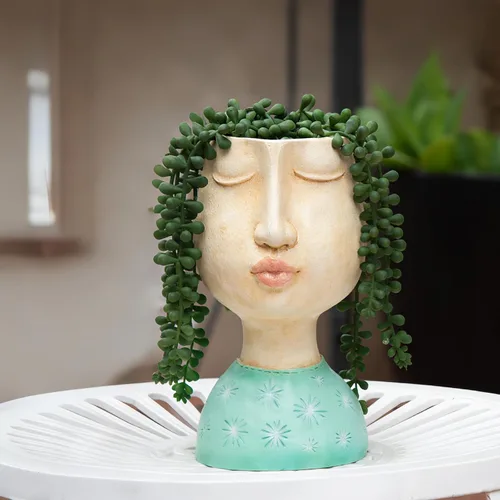 DiliComing Macetas de Cara de Resina - Maceta de 8 Pulgadas para Interiores y Exteriores con Orificio de Drenaje para Plantas Suculentas, Decoración