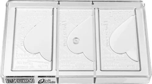 Miniatura 2 de CM 3844 Louis Amado - Molde de policarbonato transparente para chocolate con 3 cavidades rectangulares para tabletas con mensaje de corazón, 2.756