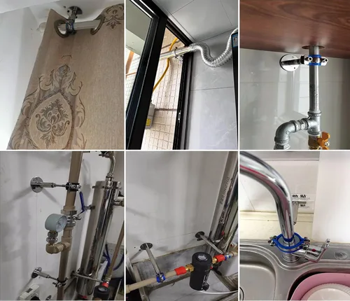 Miniatura 6 de Soportes de tubería de montaje en techo para montaje en pared, abrazaderas de tubo ajustables, perchas, acero inoxidable 304, 2 piezas adecuadas