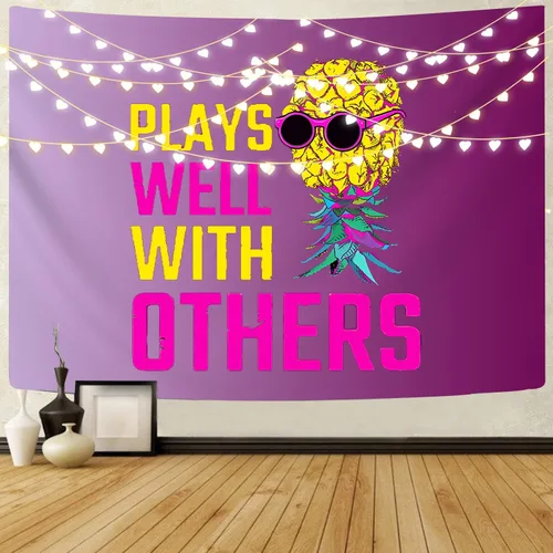 Miniatura 9 de Heucapc Tapiz de piña al revés que juega bien con otros, tapiz de fiesta de The Swing Nation para dormitorio, decoración estética de pared