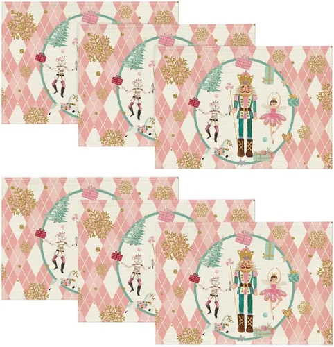 Artoid Mode Juego de 6 Manteles Individuales de Navidad con Diseño de Cuadros Diamante Cascanueces Copo de Nieve, 12x18 Pulgadas Manteles de Mesa de