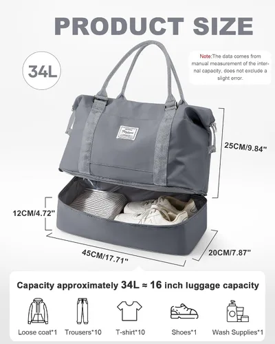 Miniatura 28 de Bolsa de viaje para mujer, bolsa deportiva para gimnasio, H-Negro