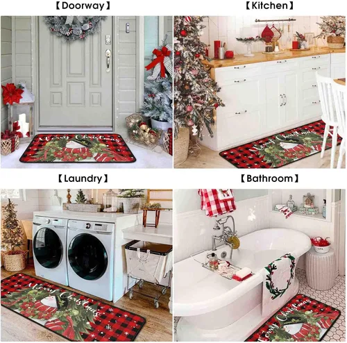 Miniatura 6 de 2 Piezas Alfombras y Tapetes de Cocina de Navidad para Piso con Base Antideslizante Tapete Feliz Navidad Decoración de Cocina Anti Fatiga