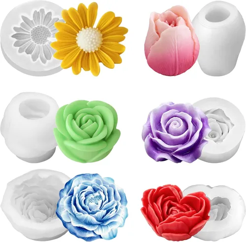 Miniatura 12 de 4 moldes para velas de margaritas, moldes de silicona para hacer velas, molde decorativo en forma de flores 3D para fondant, jabón, pastel